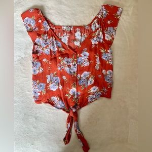 Red floral American Eagle top with tie